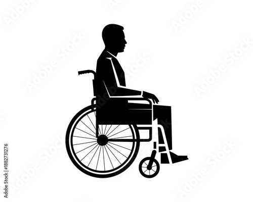 Black silhouette of man sitting in wheelchair disability accessibility inclusion concept for healthcare medical rehabilitation services assistance programs mobility aid support independence symbol for