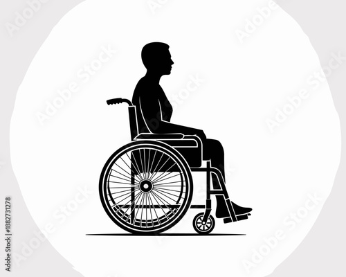 Person in Wheelchair Silhouette Graphic Illustration for Accessibility Awareness Inclusive Design Concept Minimalist Black and White Medical Healthcare Mobility Aid Symbol for Disability Support Servi