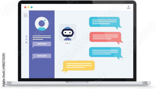 digital chat conversation with a chatbot demonstrating online communication on a laptop screen