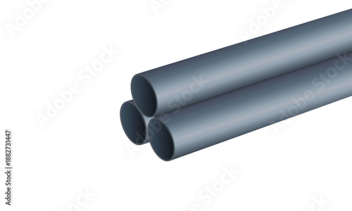 Industrial metal steel pipes bundle isolated on white background for construction engineering plumbing oil gas infrastructure manufacturing and industrial design use