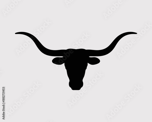 Longhorn steer silhouette vector illustration showing Texas pride and western heritage ideal for sports team mascot logo design or ranch branding with minimalist black and white bull cattle animal gra