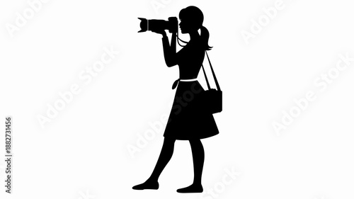 Silhouette of professional woman photographer taking pictures with camera lens in studio environment for creative photography projects and lifestyle blog content social media marketing and advertising
