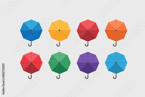 Colorful umbrella collection offering protection from rain and sun in vibrant hues overhead shot weather shield concept for seasonal promotions insurance advertising marketing campaigns with diverse c