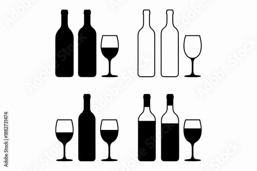 Elegant wine bottles and glasses arrangement vector illustration for sophisticated events wine tasting promotions restaurant bar menu designs graphic design projects elegant minimal alcohol beverage c
