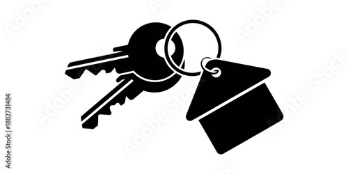 Modern key with house shape keyring vector icon illustration for real estate property investment rental or mortgage concept security access and home ownership in urban or suburban neighborhood for web
