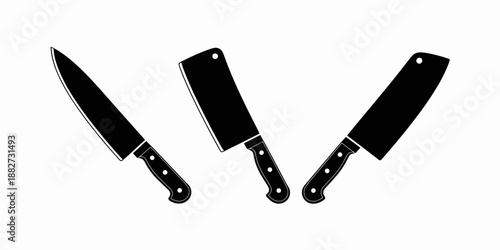 Sharp Kitchen Knives Chef Culinary Tools Illustration Butcher Knife Cleaver Set Professional Cooking Equipment for Food Preparation Meat Cutting Utensils Restaurant Supply Catering Service Recipes Coo