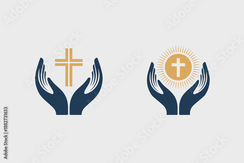 Christian Cross in Hands Symbol Graphic Illustration Representing Faith Hope and Love Religious Belief Church Ministry Design for Easter Sunday Celebrations Spirituality Concepts and Theology Studies