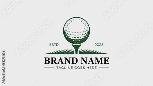 Elegant golf ball logo design template on tee for branding or company with grass elements and established date minimalist vector illustration for sports and recreation business marketing materials and
