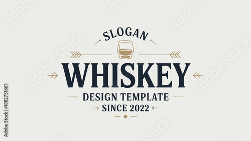 Elegant whiskey logo design template vector with glass illustration for vintage alcohol brand promotion and advertising sophisticated distillery label artwork and stylish bar branding concept since 20