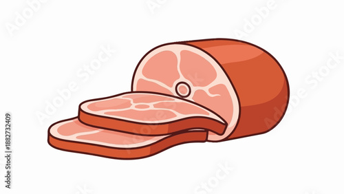 A cartoon style illustration of a ham roast with two slices