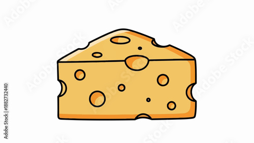 A cartoon slice of yellow cheese with holes and a black outline