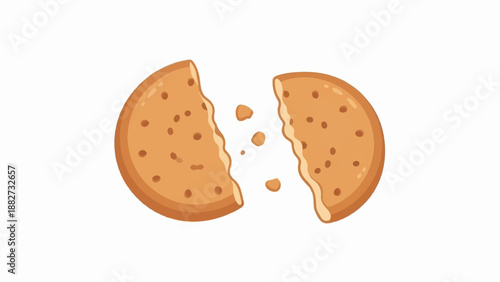 A round, broken biscuit with small dots, on a white background