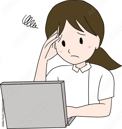 Nurse feeling stressed while working on laptop illustration