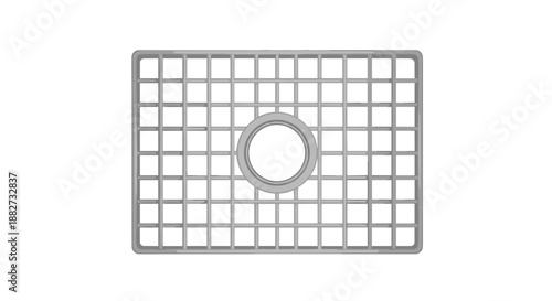 Rectangular sink grid isolated on a white background, featuring a central circular drain opening and a minimalist design