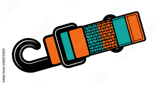 Colorful hook and loop strap with intricate design isolated on white background