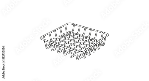 Isolated metal sink grid with square pattern on white background, showcasing minimalist design and functionality