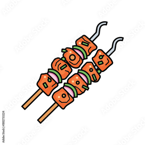 Grilled Fish Skewers on Wooden Sticks