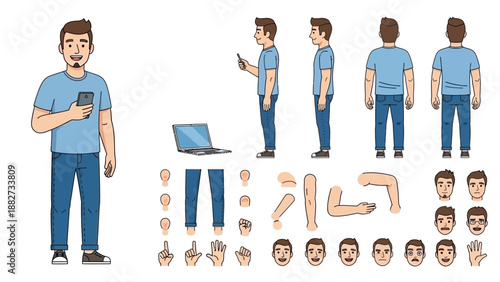 Customizable Male Character Builder Kit with Various Poses and Emotions