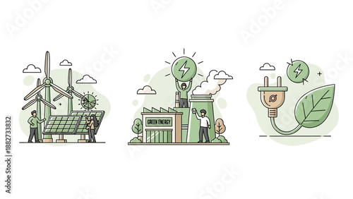 Green Energy Sources: Wind, Solar, and Industrial Power Generation Concepts