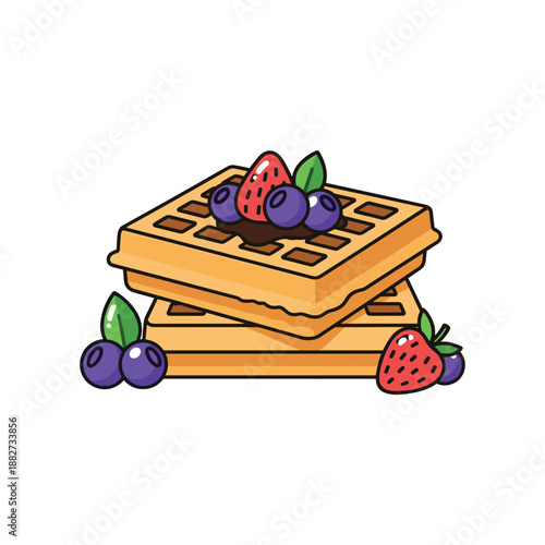 Stack of Waffles with Fresh Berries