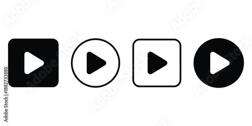Play Button Icon Set in Black and White Minimal Style
