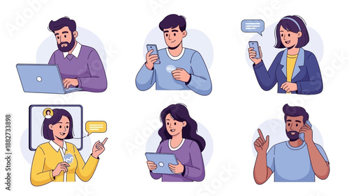 Diverse People Using Modern Technology for Communication and Work