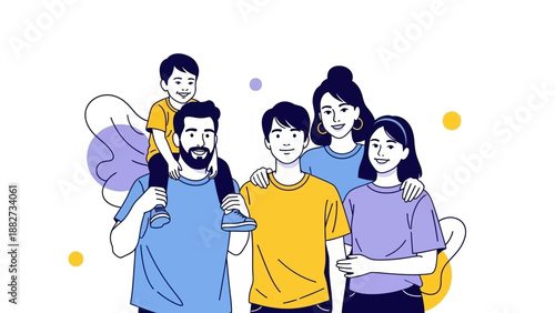 Diverse Family Group Poses Together, Smiling Joyfully, Diverse Generations Together