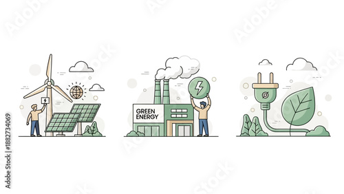 Renewable Energy Concepts: Wind Turbines, Solar Panels, and Green Energy Factory