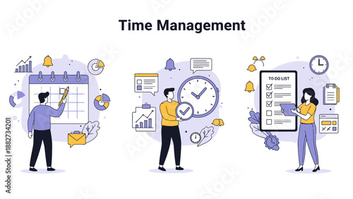 Effective Time Management Concepts: Planning, Tasks, and Productivity Vector Illustrations