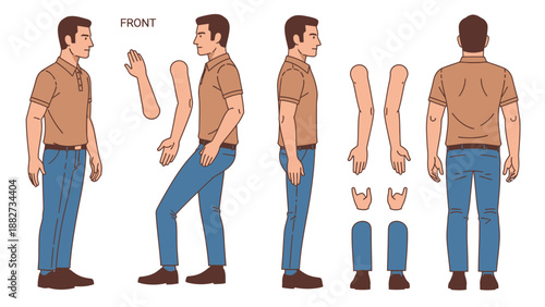 Man Character Animation Kit Vector Illustration for Design and Animation Projects
