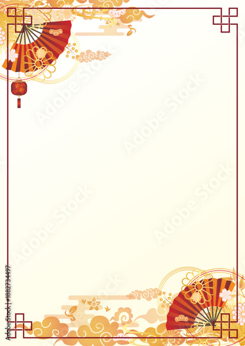 中華風フレーム飾り枠背景