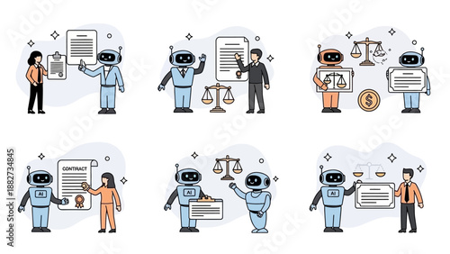 AI Legal Assistant Concepts - Robots and Humans Collaborating in Law