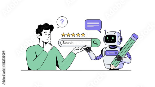 Robot assistant helps user with online search and learning, creating content