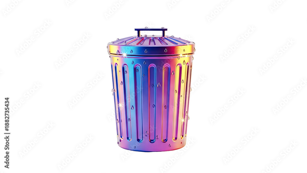 Naklejka premium Iridescent Trash Can with Water Droplets