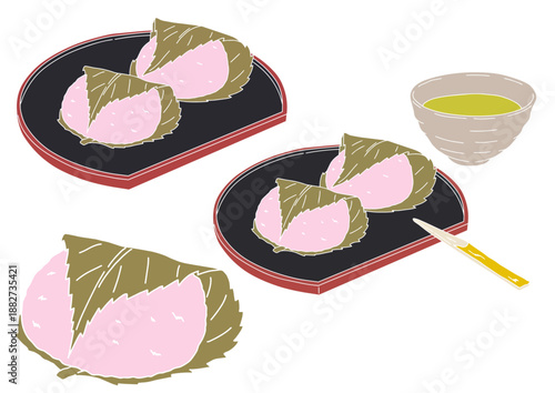 道明寺桜餅3種　版画　