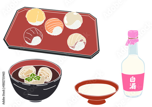 ひな祭りの食べ物３種　版画