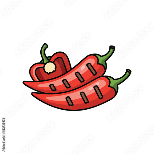 Vibrant Red Chili Peppers Illustration