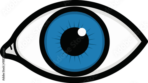 A stylized blue eye with a black pupil and a white highlight