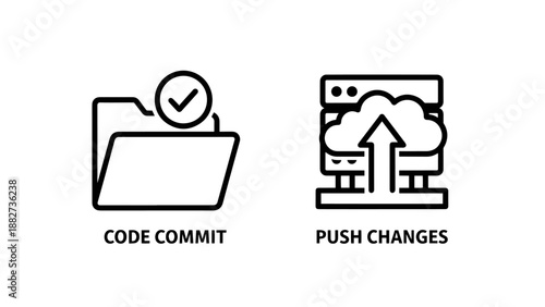 Version Control Code Commit and Cloud Push Changes Icons