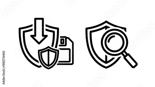 Cyber Security Data Protection Scanning and Firewall Shield Minimalist Icons