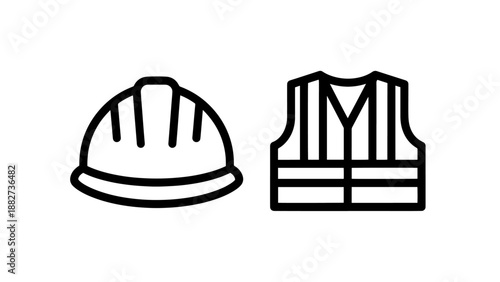 Industrial Occupational Safety Equipment Hard Hat and Reflective Vest Icons