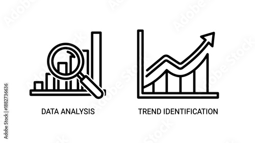 Data Analysis and Trend Identification Growth Icons, Business Analytics and Statistical Forecasting Symbols