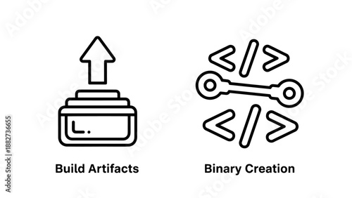 Build Artifacts and Binary Creation Software Engineering Icons, Continuous Integration and Code Compilation Symbols