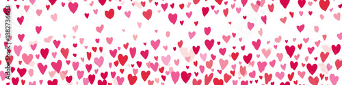 Pink hand-drawn hearts forming a seamless pattern on a white background. Pink heart pattern creating simple love background