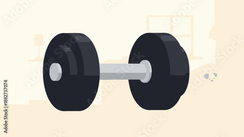 A minimalistic flat illustration of a dumbbell on a light beige background