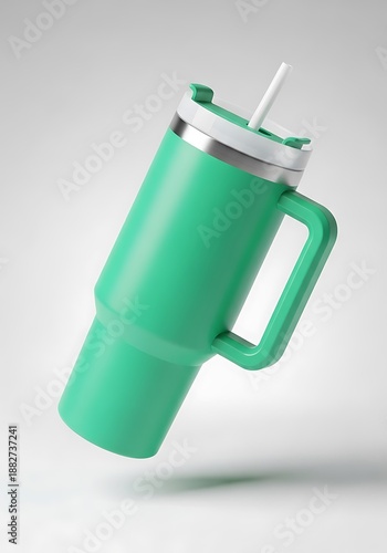Wallpaper Mural Bright green insulated tumbler with handle and straw, perfect for on-the-go beverages Torontodigital.ca