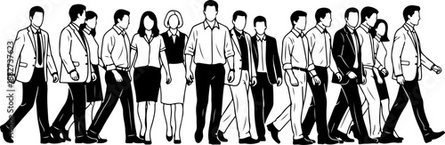 Business Professionals Walking Silhouettes Illustration

Corporate Men and Women Walking in Office Attire

Modern Business People Walking Vector Design