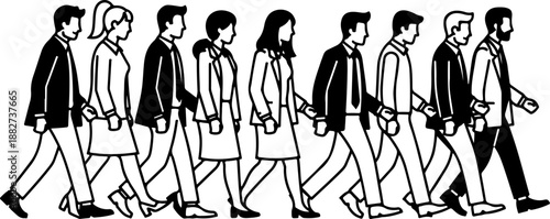 Business Professionals Walking Silhouettes Illustration

Corporate Men and Women Walking in Office Attire

Modern Business People Walking Vector Design