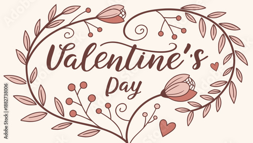 A delicate floral heart design with the text "Valentine's Day" in an elegant script, ideal for greeting cards and romantic decorations.
