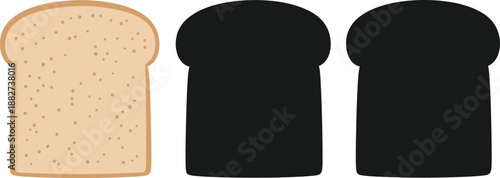 Bread slice silhouette, whole wheat texture, bakery icon set, food design elements, minimal style, flat vector illustration